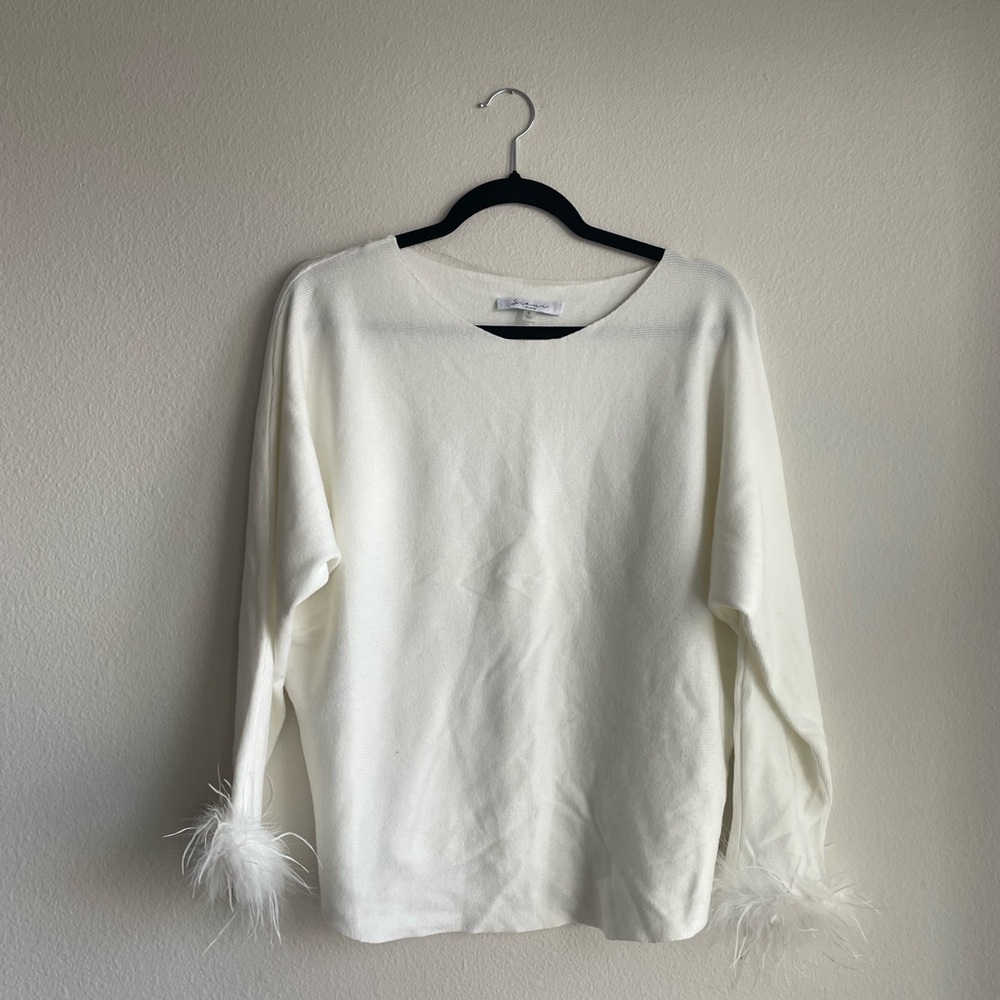 Signature Cream Sweater with Feather Accents